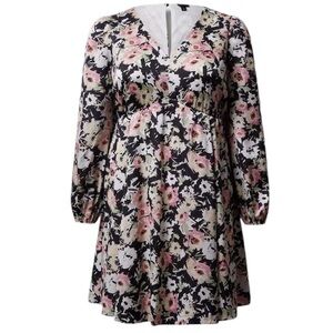 Torrid Floral Babydoll Dress 3X Long Bubble Sleeve Dark Romantic Feminine